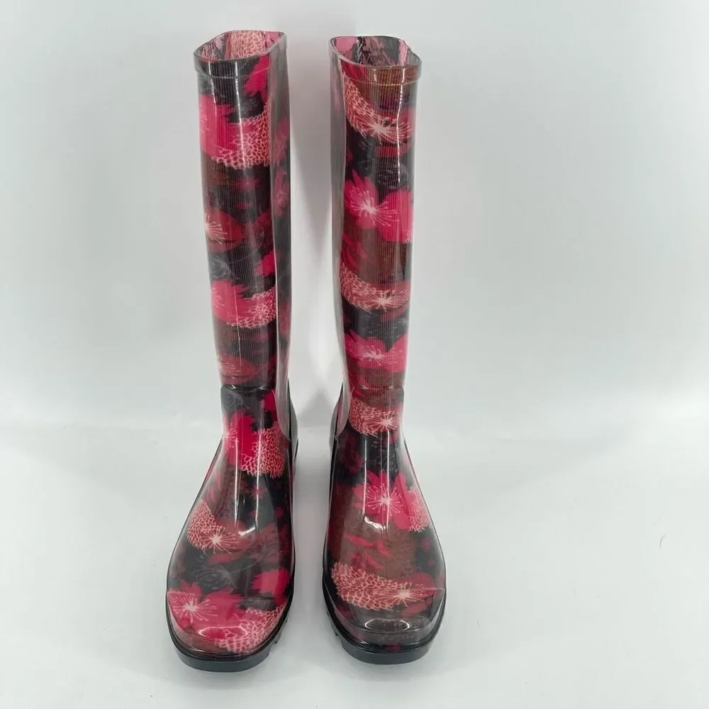 725 Originals Women’s Pink Floral Tall Rubber Waterproof Boots Size 5